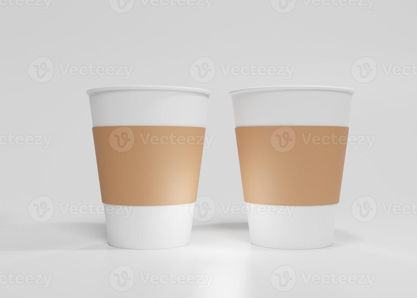 Disposable white paper coffee cup with light grey backdrop photo