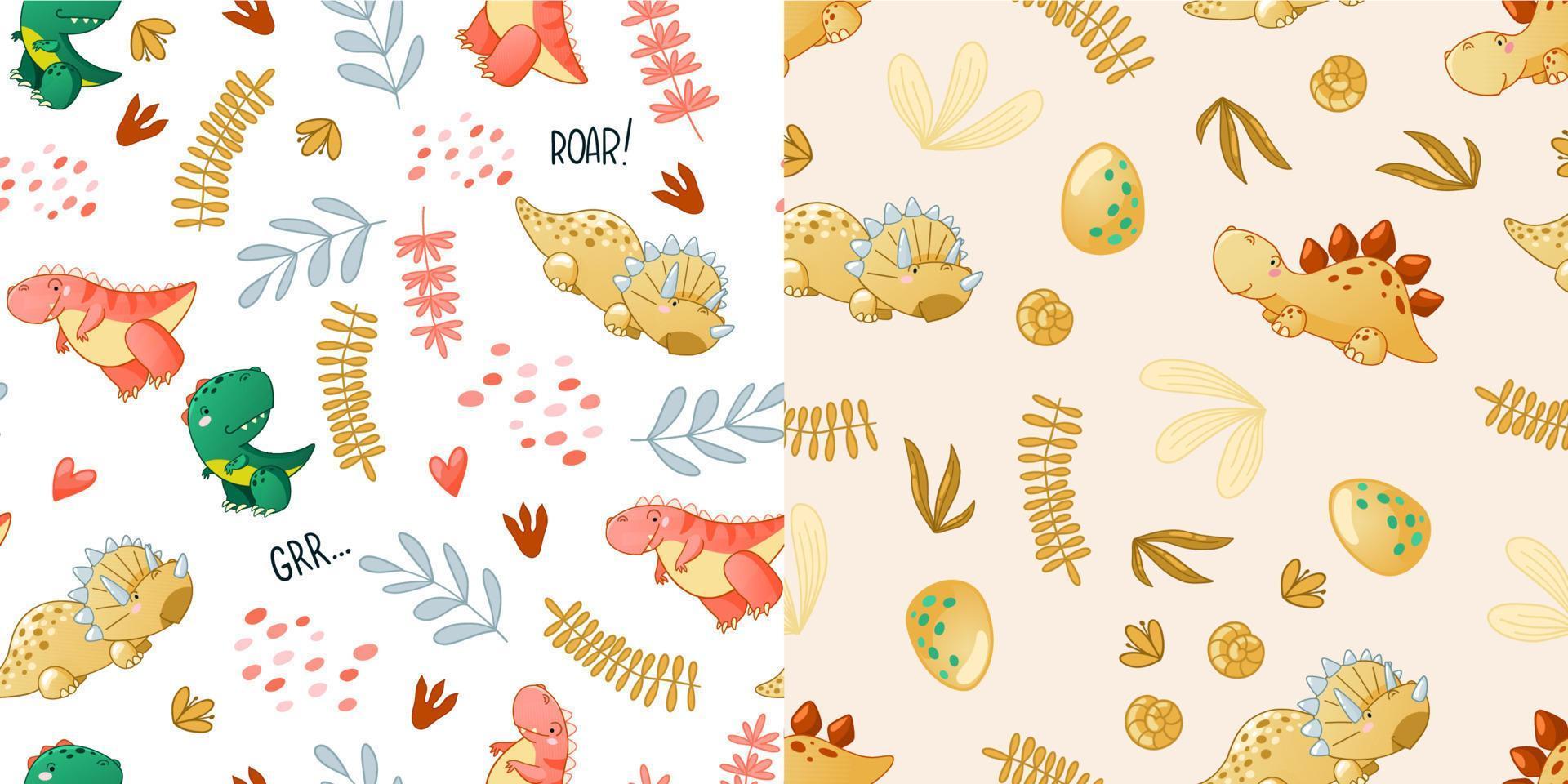 Seamless cute dinosaur pattern vector