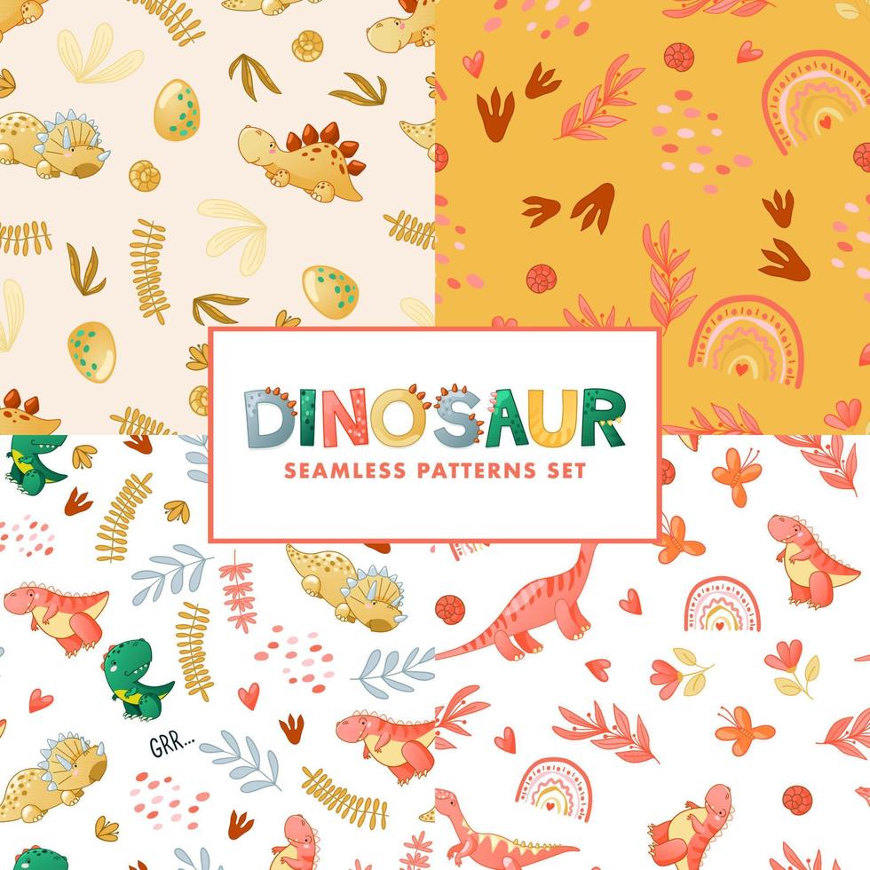 Seamless cute dinosaur pattern vector