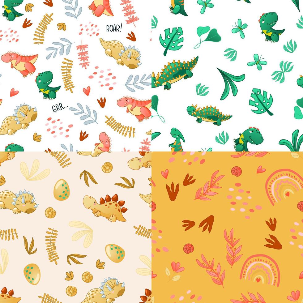Seamless cute dinosaur pattern vector