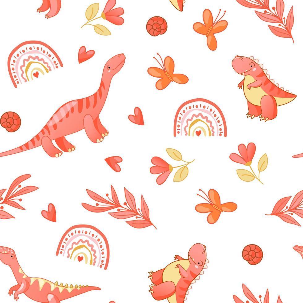 Seamless cute dinosaur pattern vector