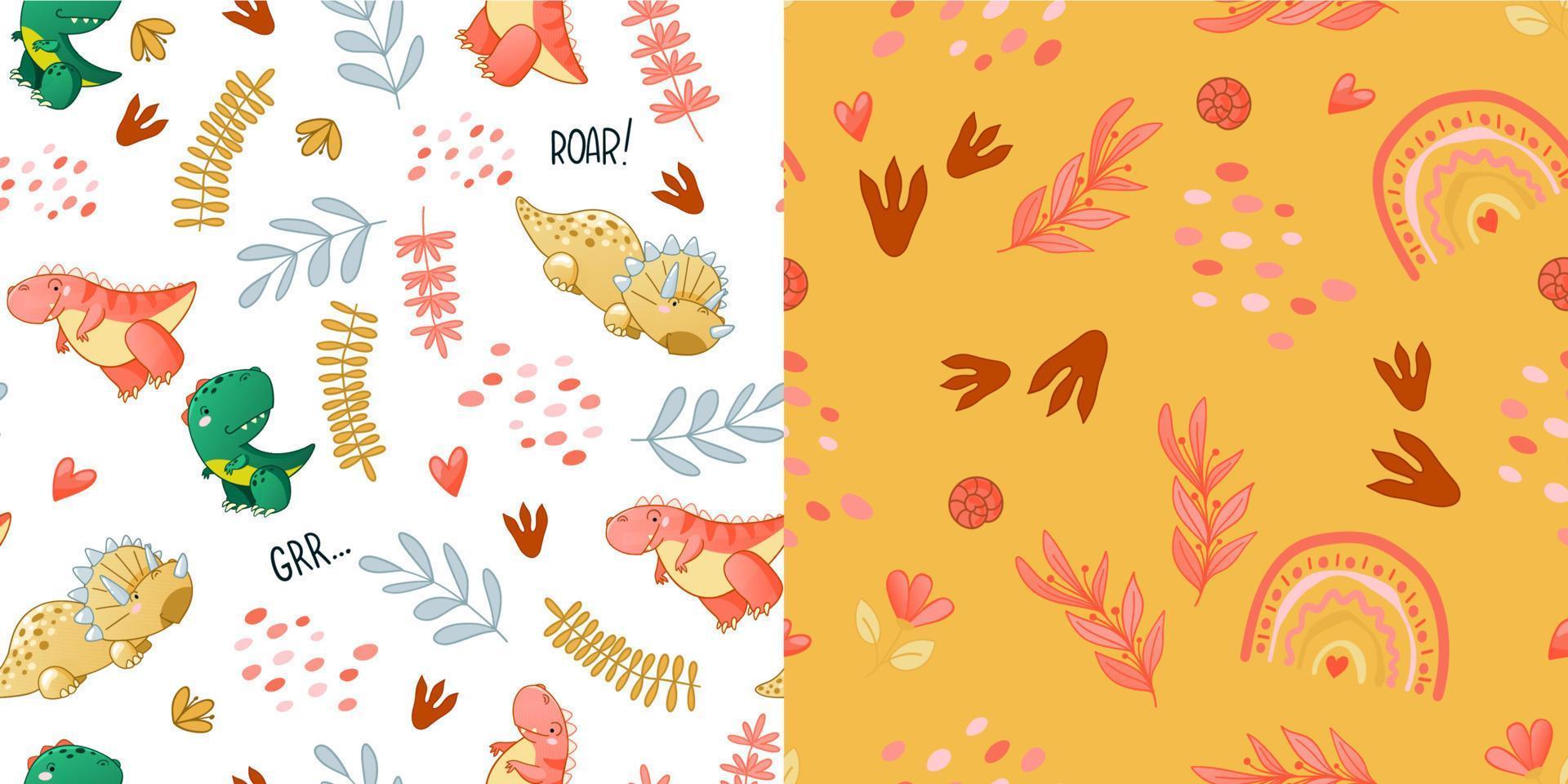 Seamless cute dinosaur pattern vector