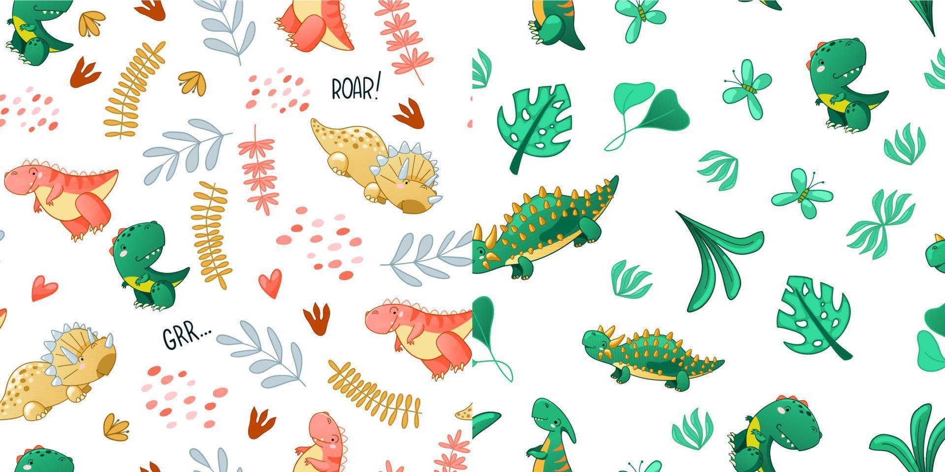 Seamless cute dinosaur pattern vector