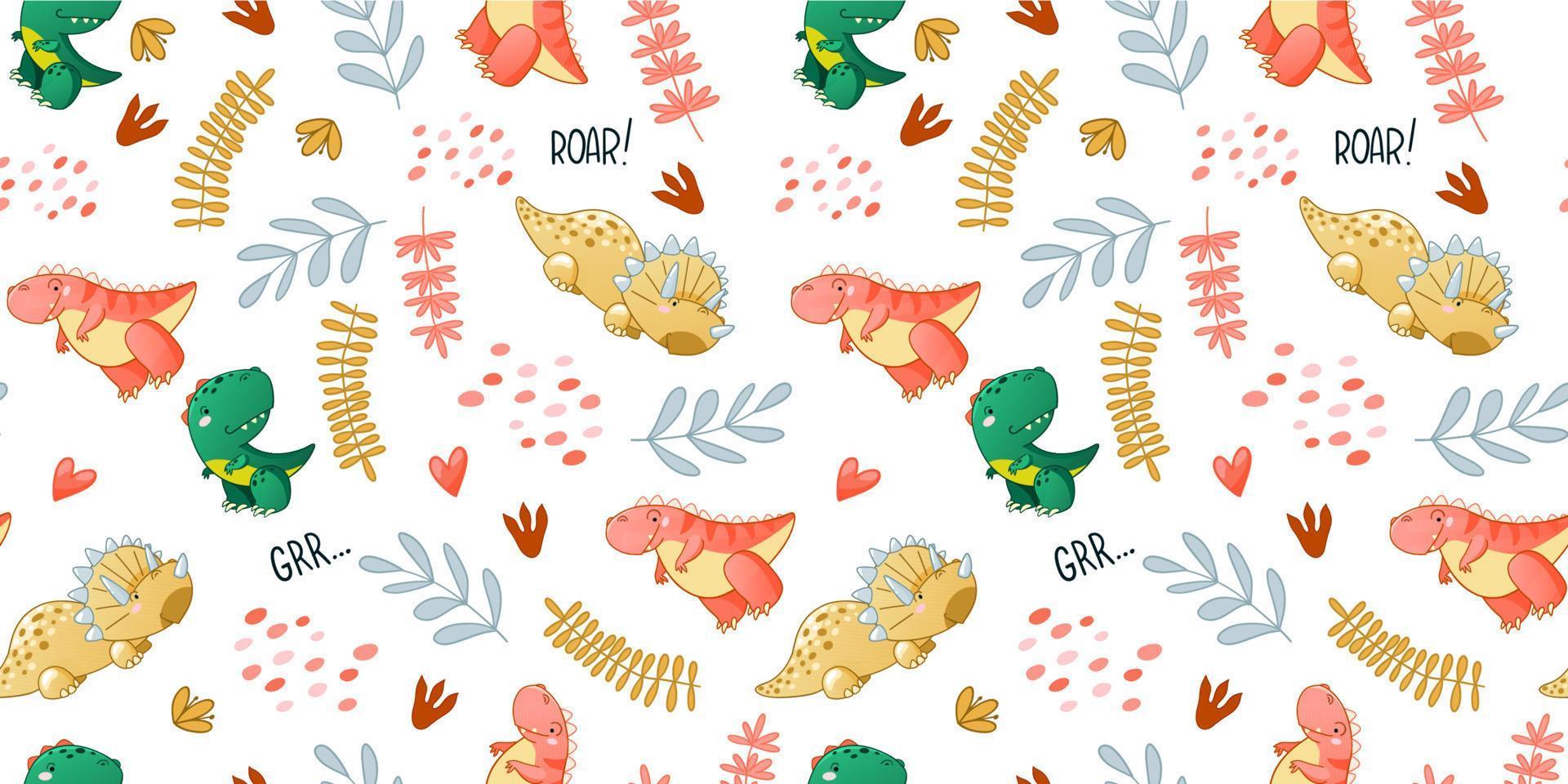 Seamless cute dinosaur pattern vector