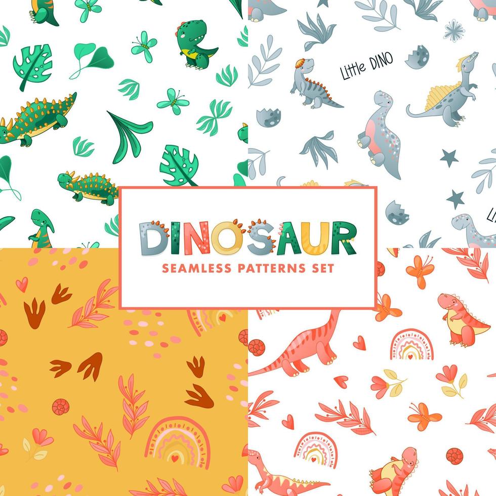 Seamless cute dinosaur pattern vector