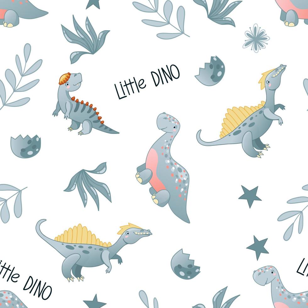 Seamless cute dinosaur pattern vector