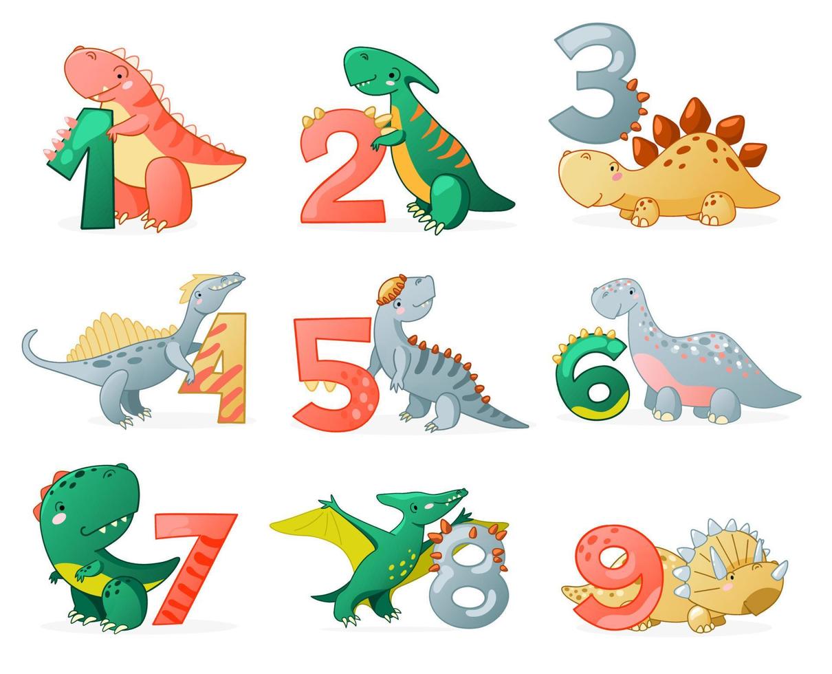 Cute dinosaur cartoon numbers. vector