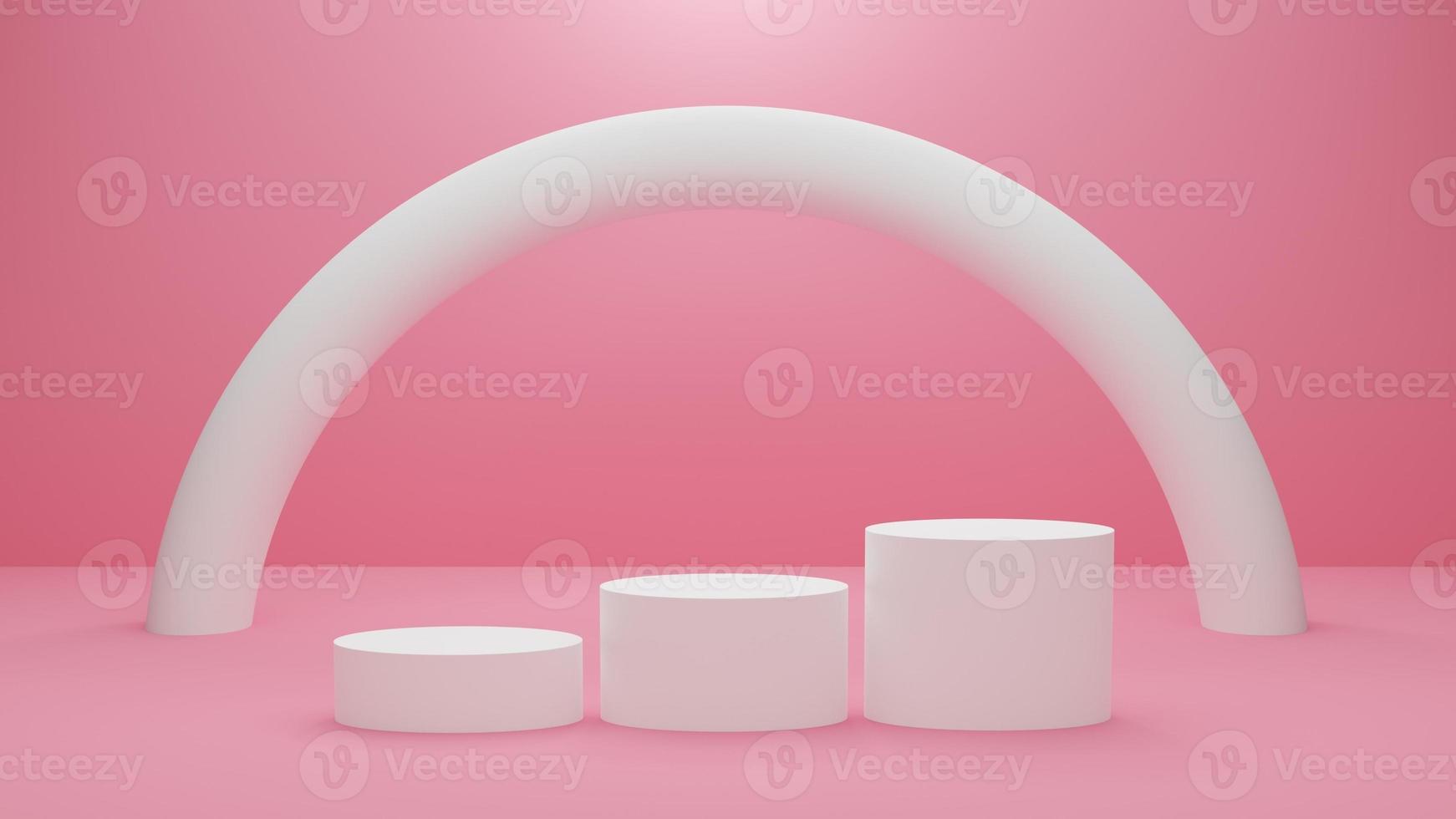 White podium or White circle platform on the Studio bright lighting, Concept of Minimal and clean for placing products, 3D rendering image. photo