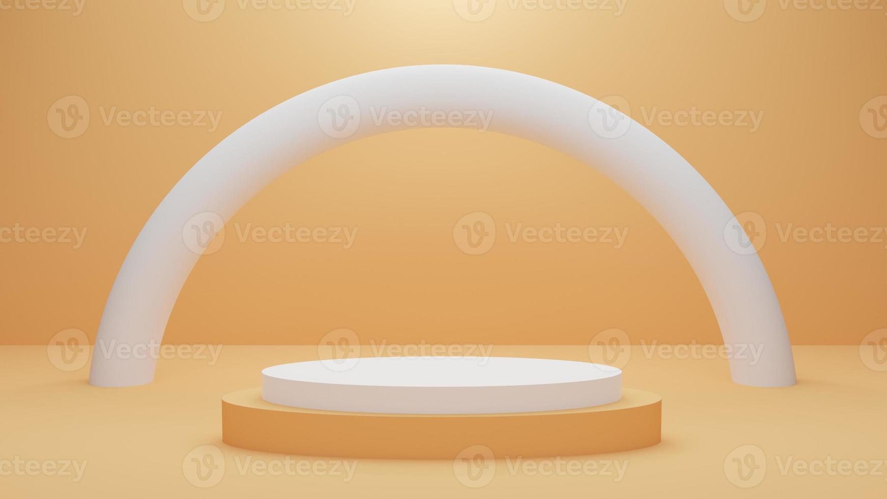 White podium or White circle platform on the Studio bright lighting, Concept of Minimal and clean for placing products, 3D rendering image. photo