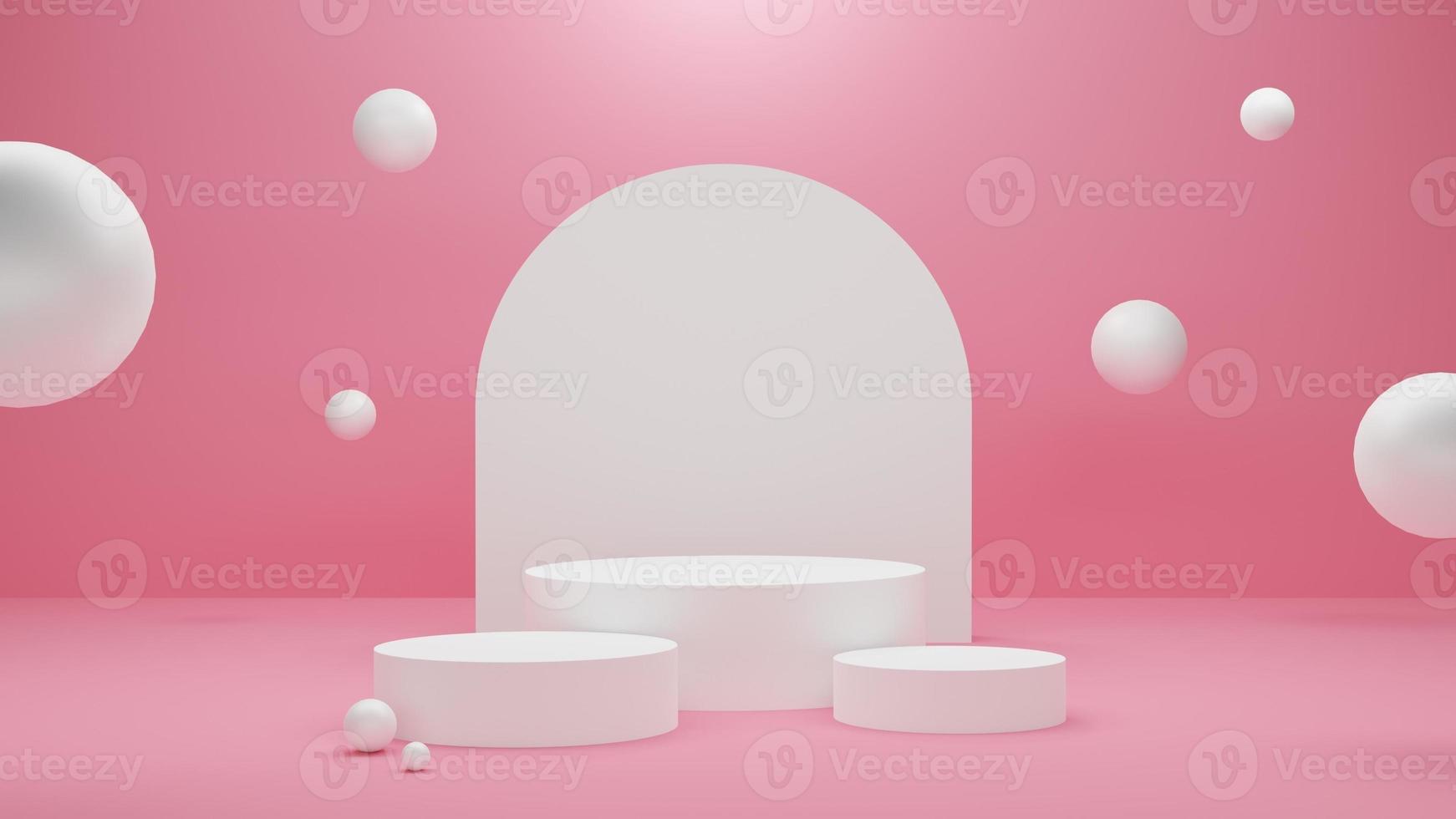 White podium or White circle platform on the Studio bright lighting, Concept of Minimal and clean for placing products, 3D rendering image. photo