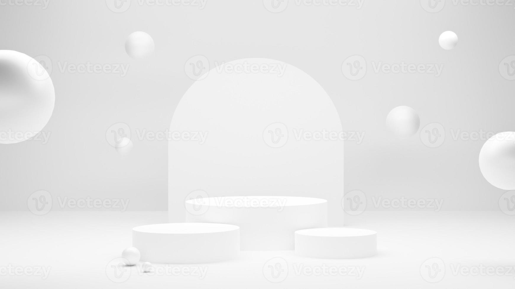 White podium or White circle platform on the Studio bright lighting, Concept of Minimal and clean for placing products, 3D rendering image. photo