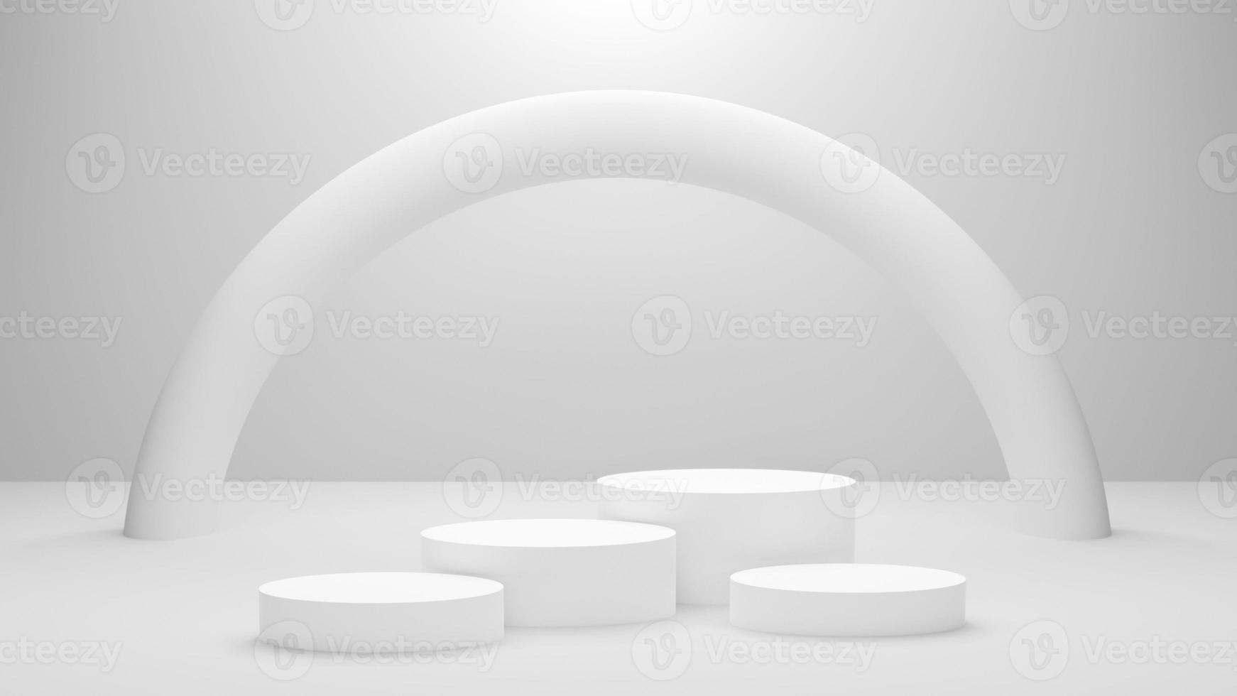 White podium or White circle platform on the Studio bright lighting, Concept of Minimal and clean for placing products, 3D rendering image. photo