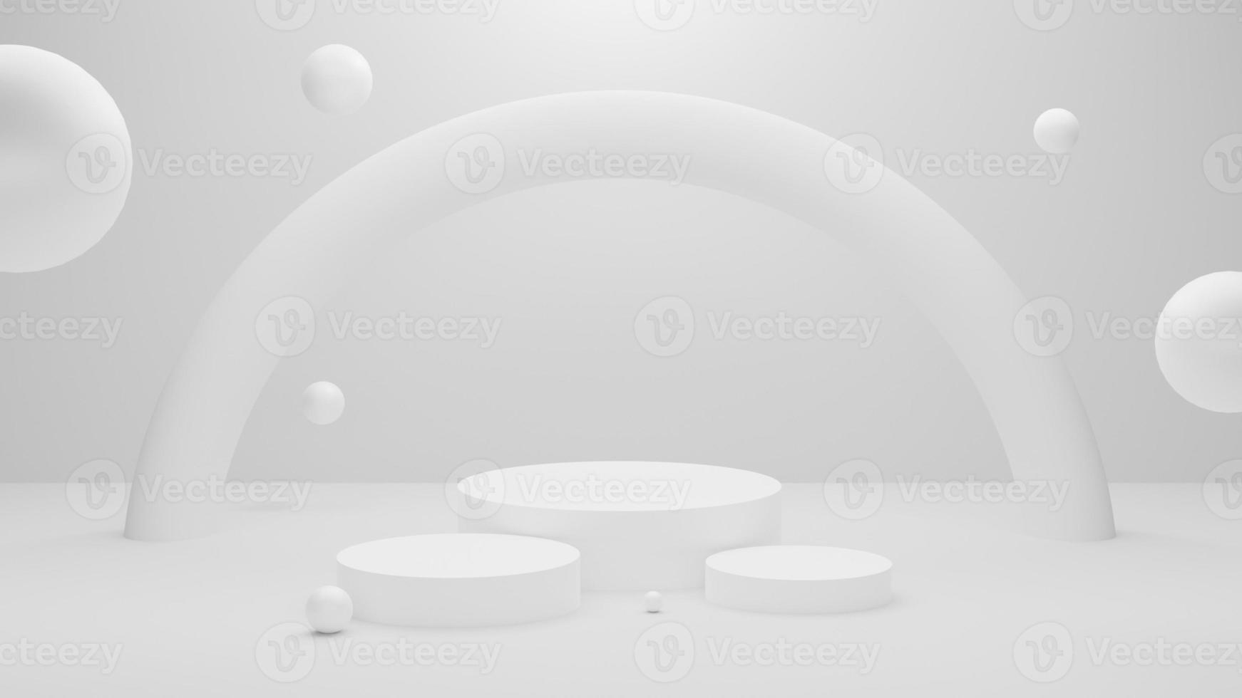 White podium or White circle platform on the Studio bright lighting, Concept of Minimal and clean for placing products, 3D rendering image. photo