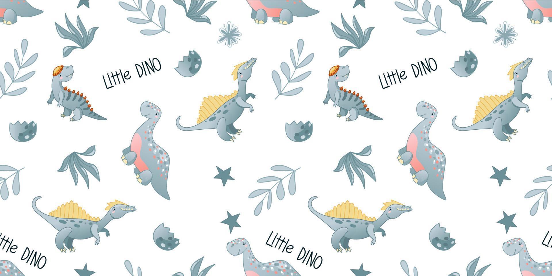 Seamless cute dinosaur pattern vector