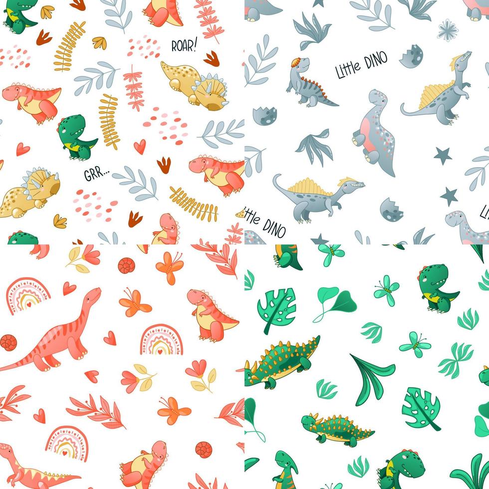 Seamless cute dinosaur pattern vector