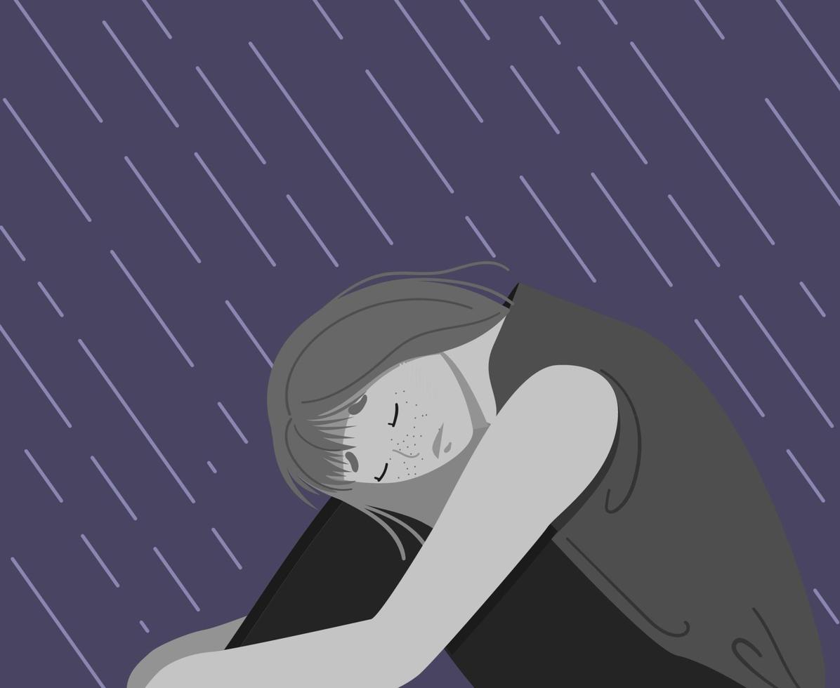 Depressed young unhappy girl sitting vector