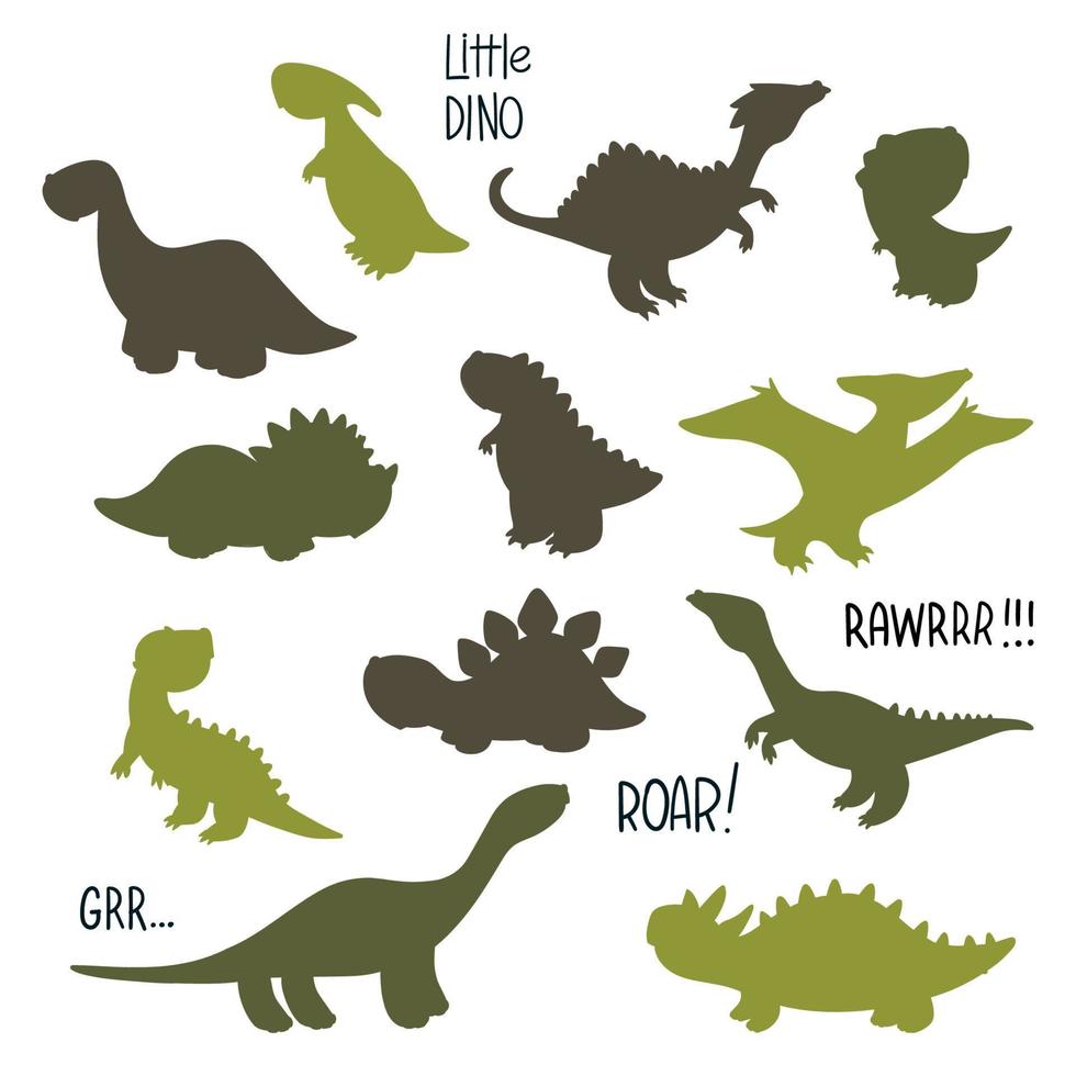 conjunto de silueta de dinosaurio vector