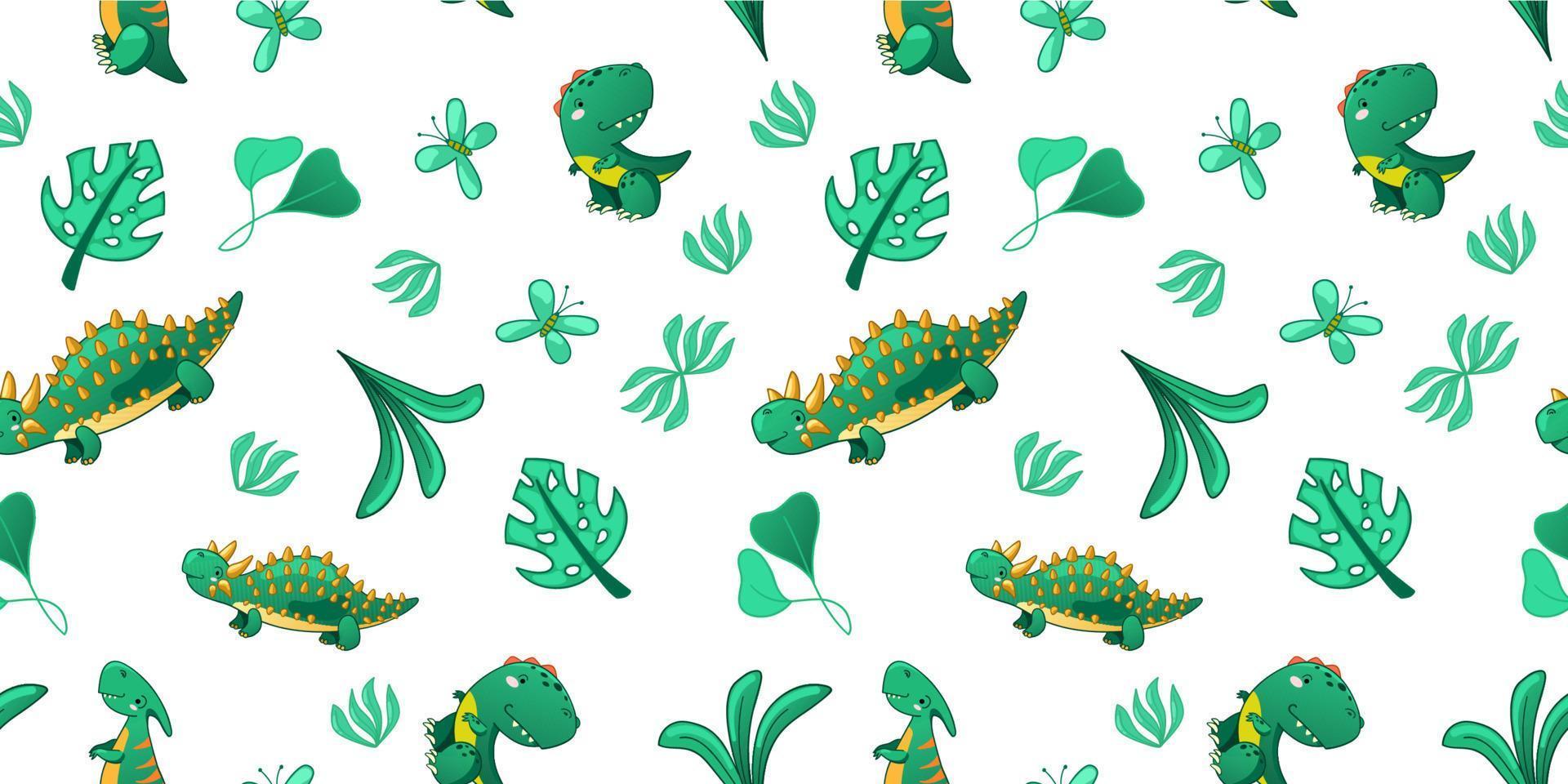 Seamless cute dinosaur pattern vector