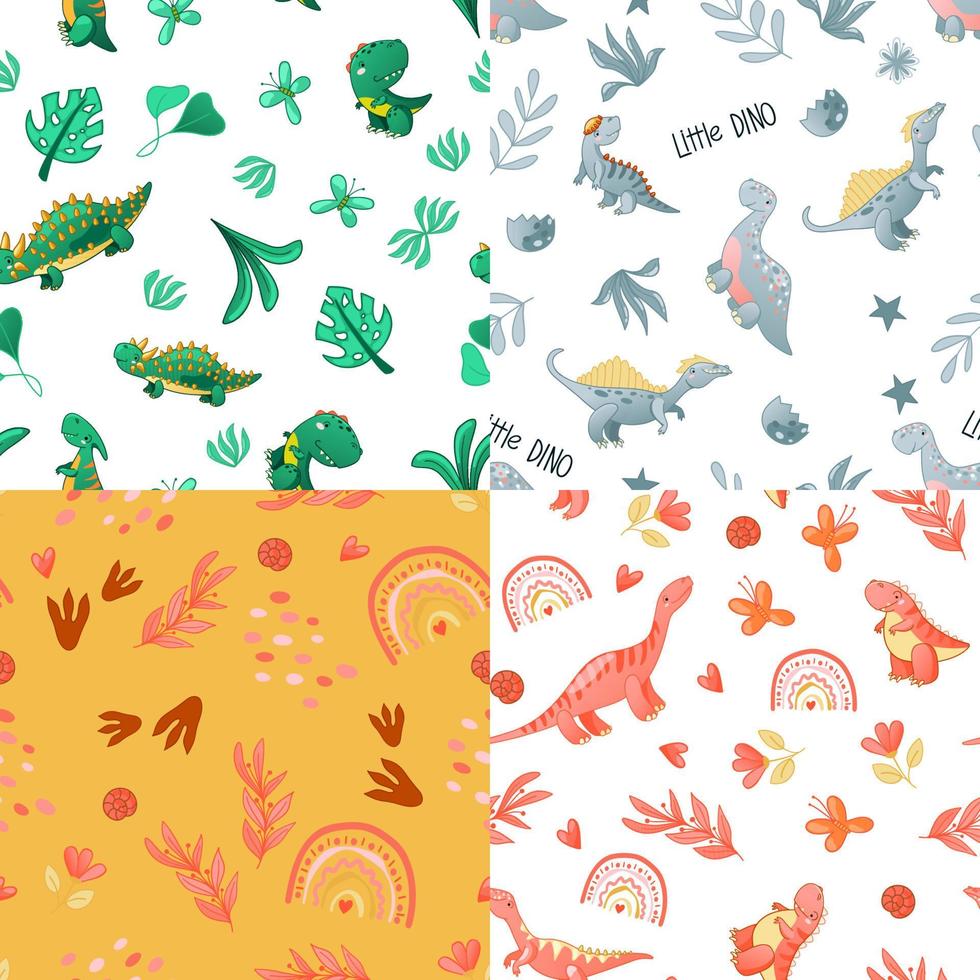 Seamless cute dinosaur pattern vector