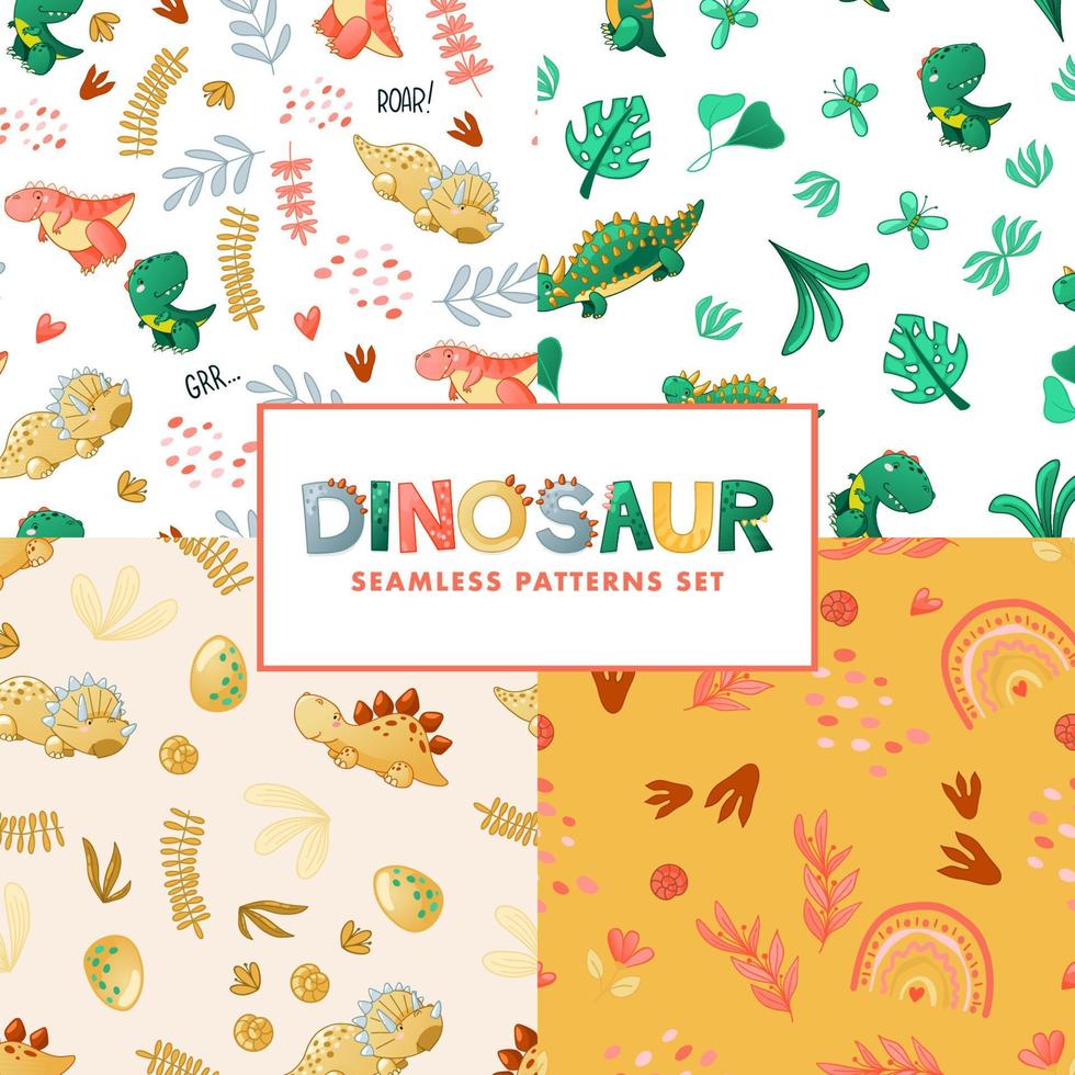 Seamless cute dinosaur pattern vector