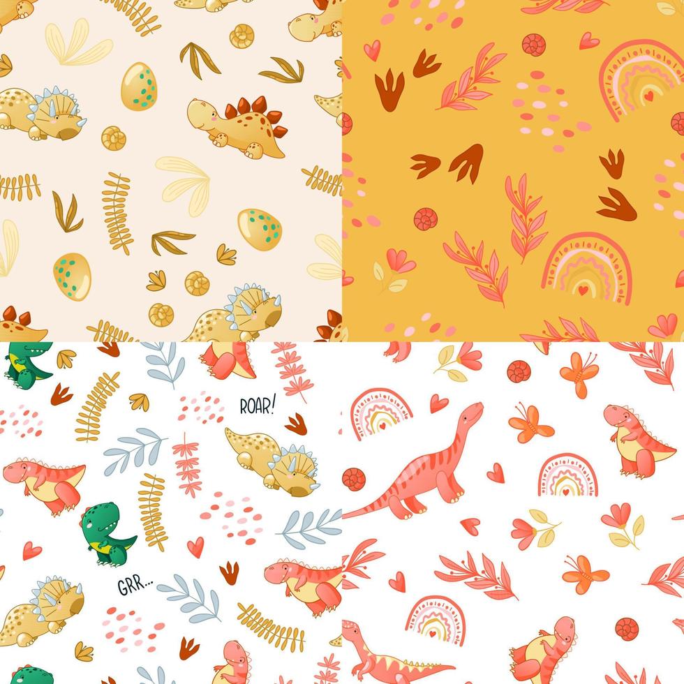Seamless cute dinosaur pattern vector