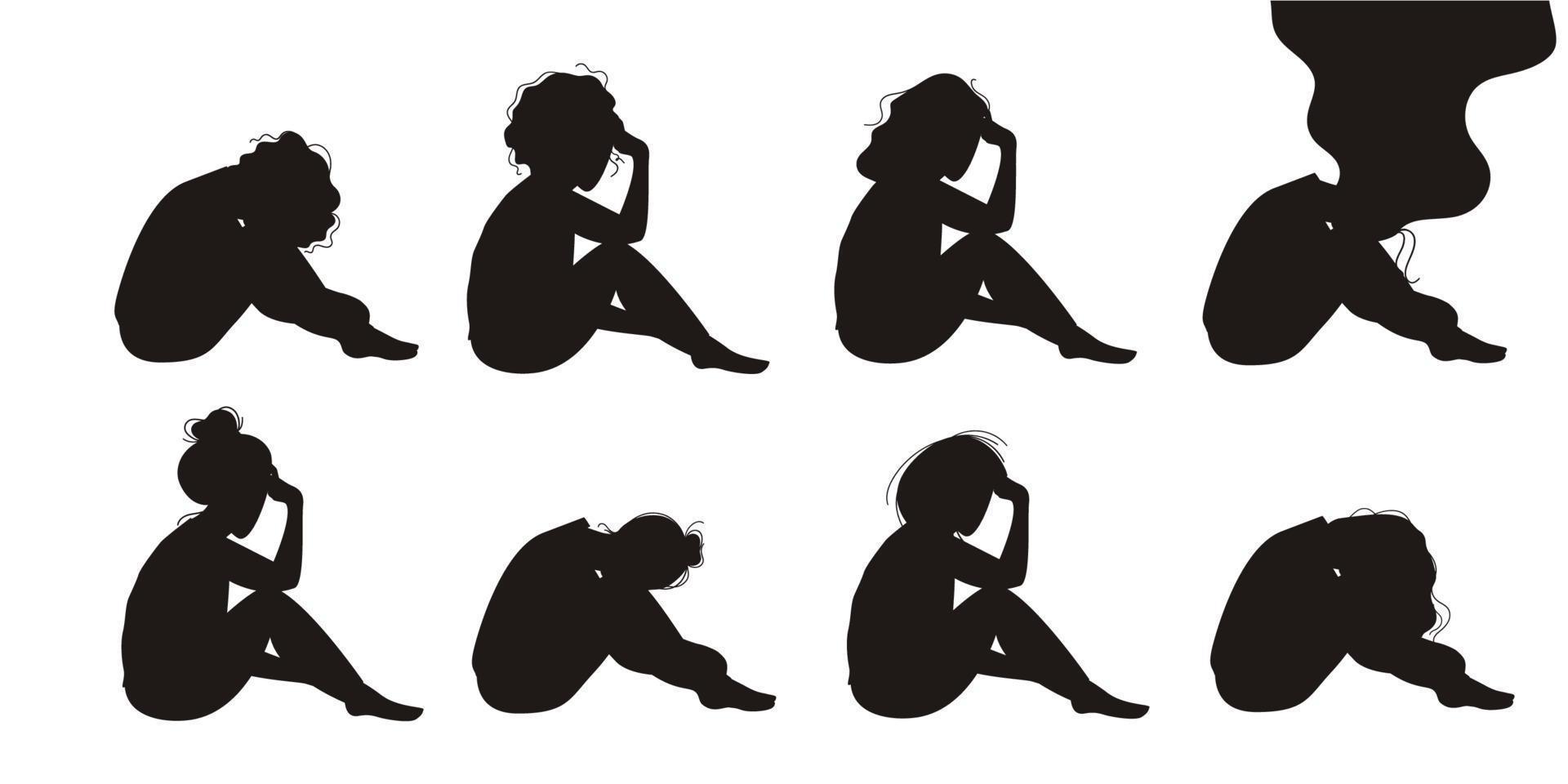 Sitting woman black silhouette. vector