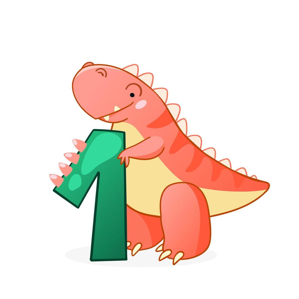 lindos números de dibujos animados de dinosaurios. vector