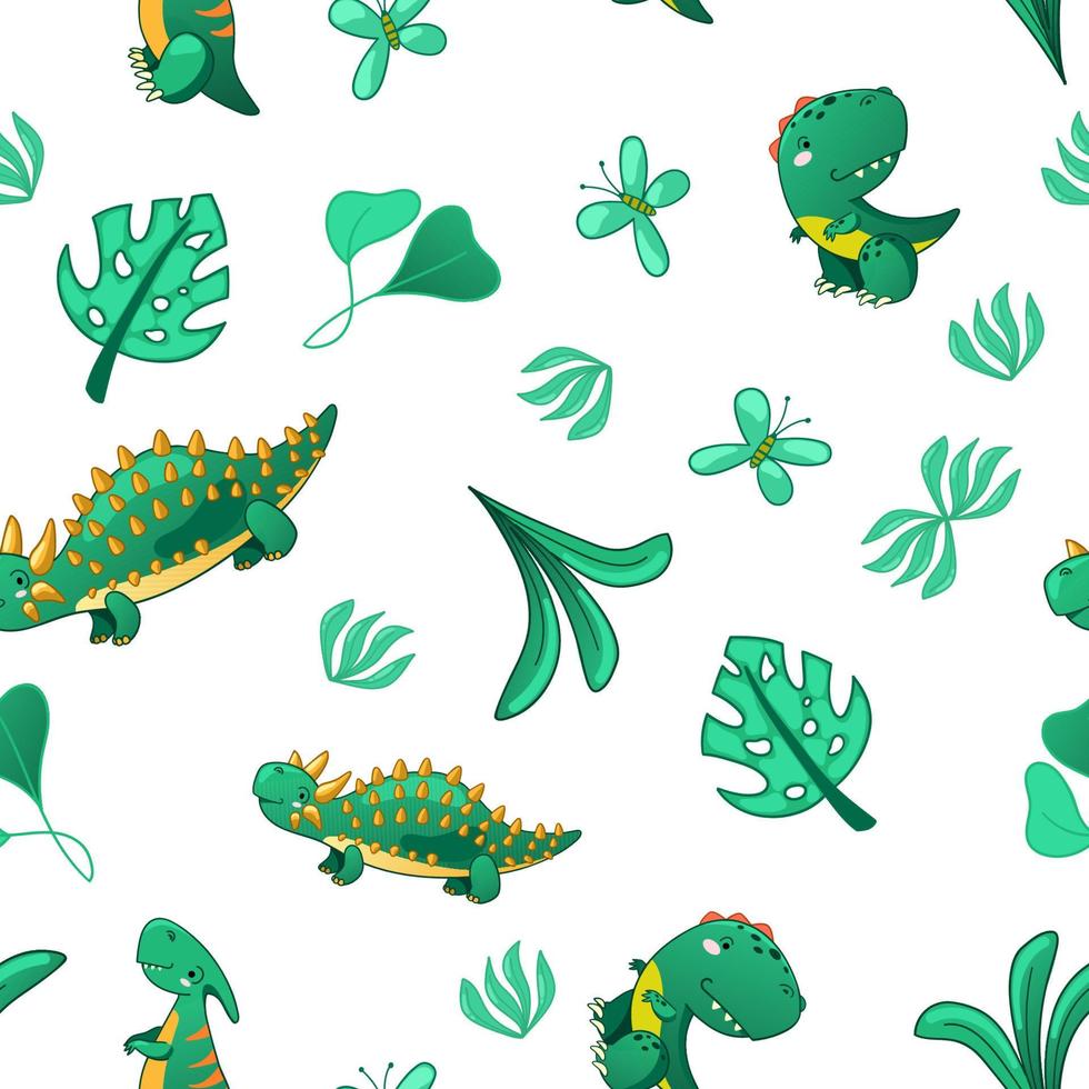 Seamless cute dinosaur pattern vector