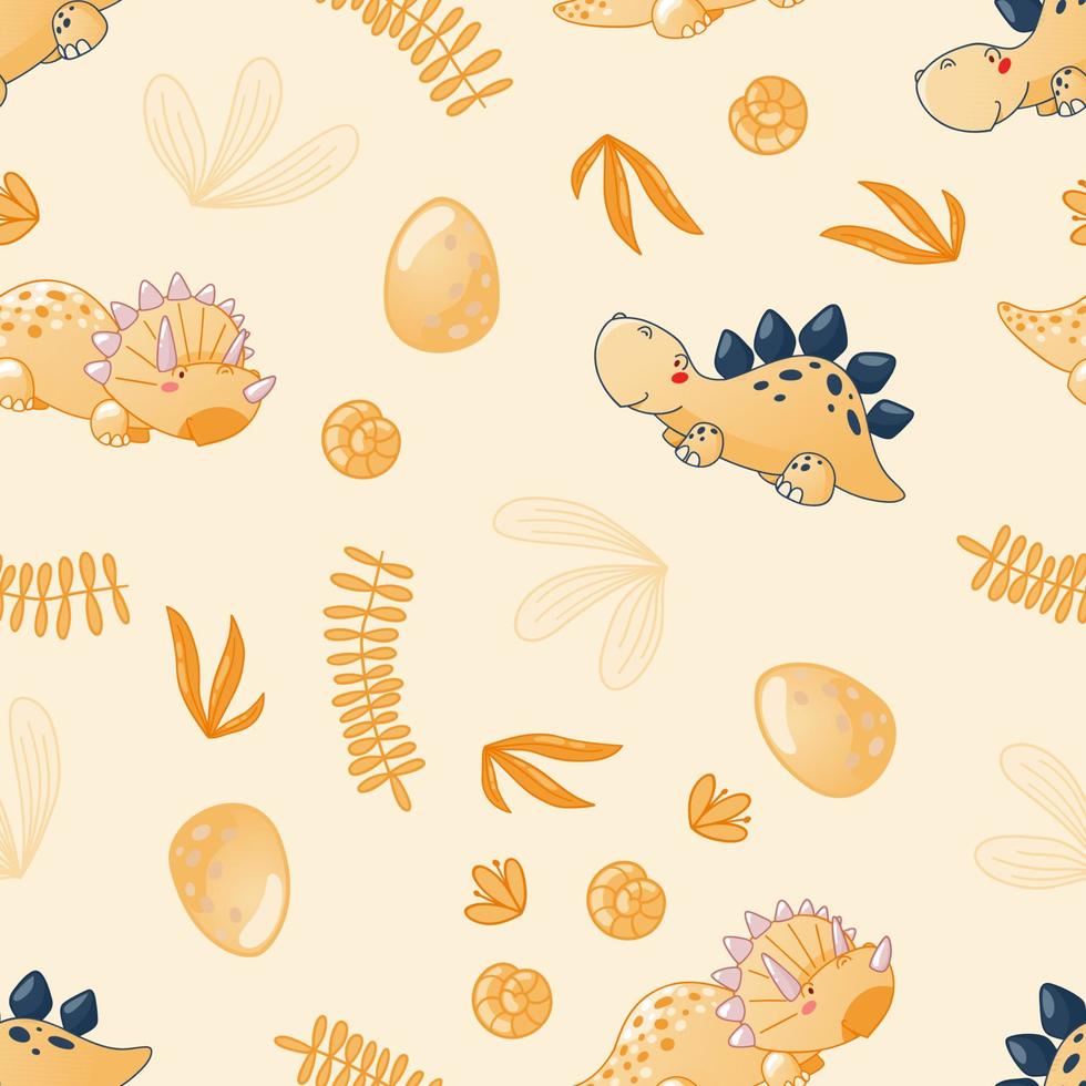 Seamless cute dinosaur pattern vector