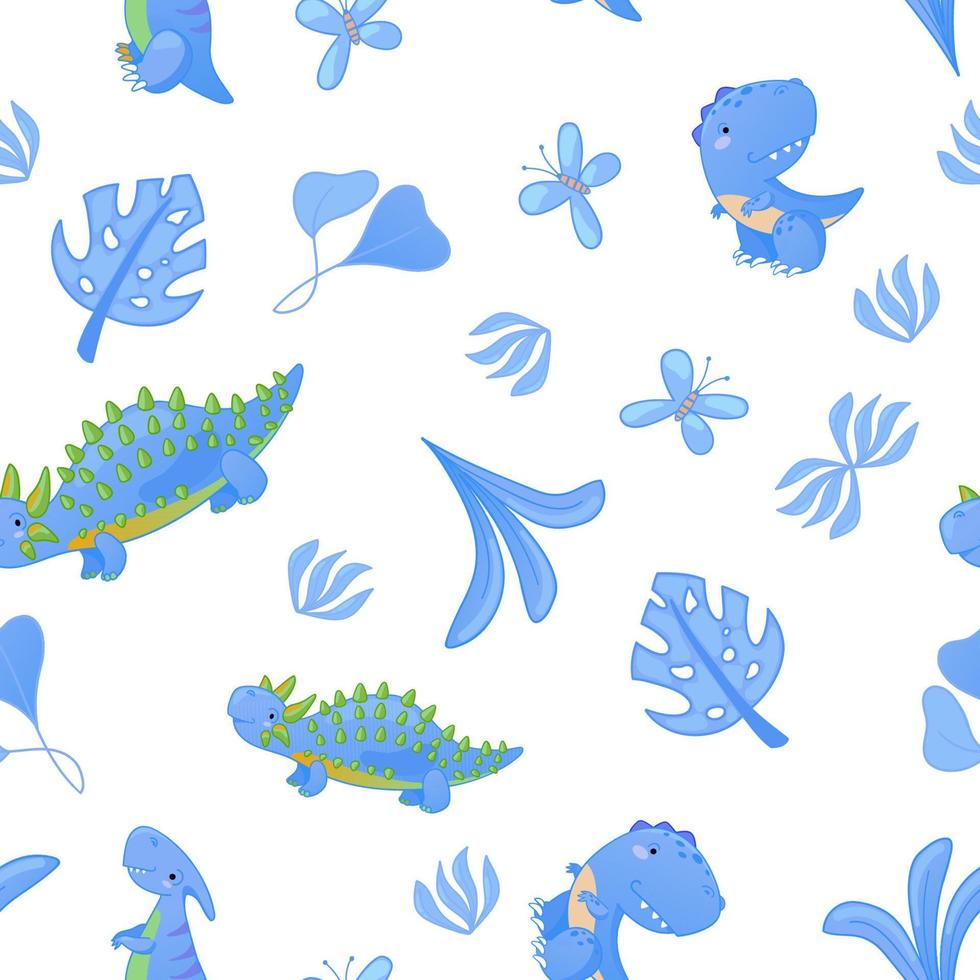 Seamless cute dinosaur pattern vector