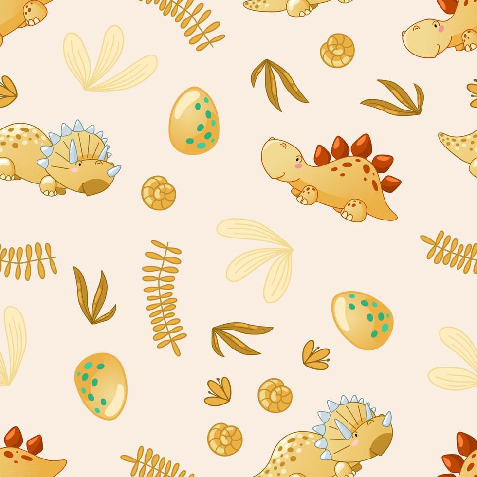 Seamless cute dinosaur pattern vector