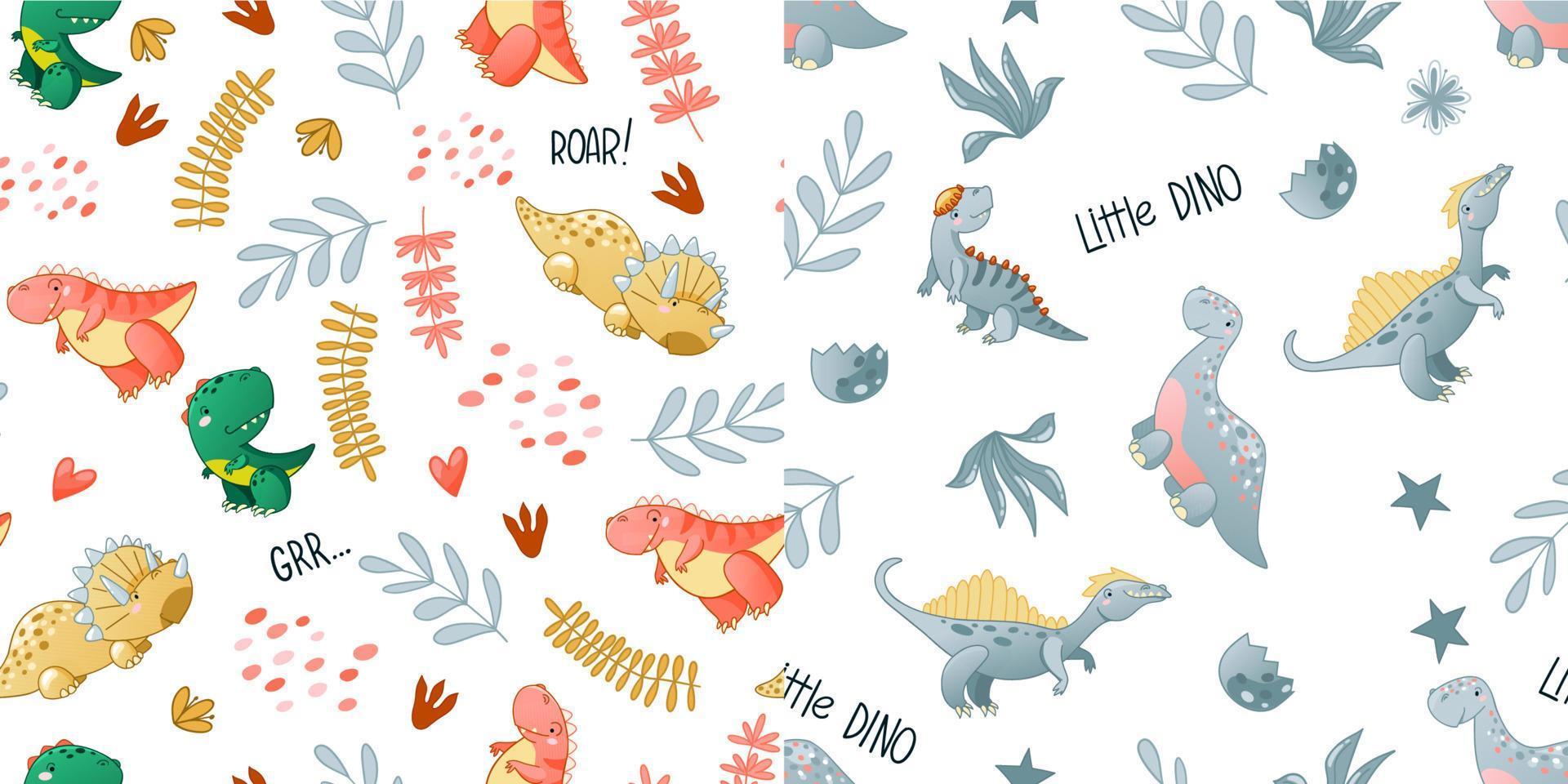 Seamless cute dinosaur pattern vector