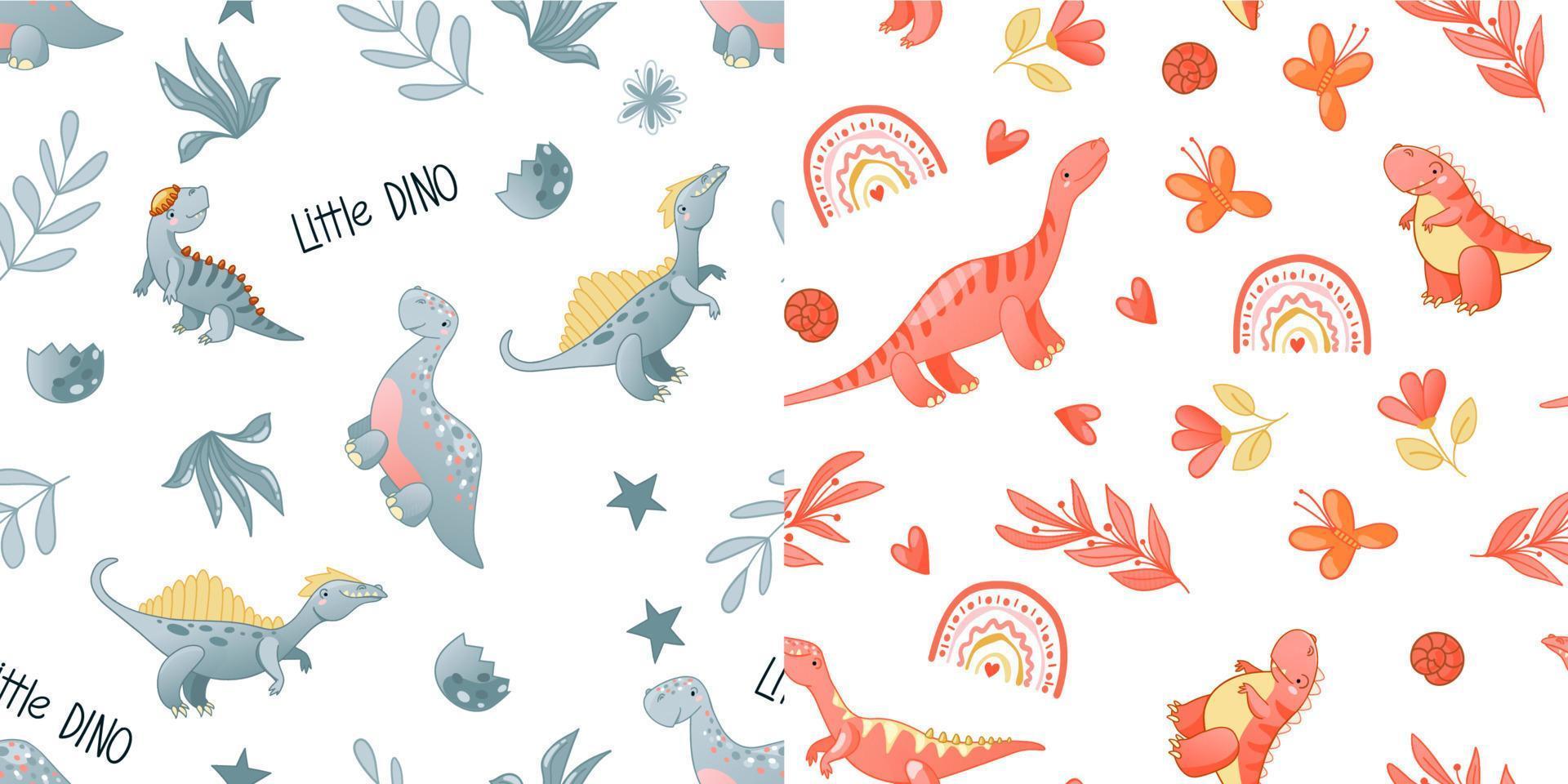 Seamless cute dinosaur pattern vector