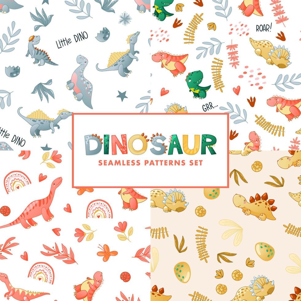 Seamless cute dinosaur pattern vector