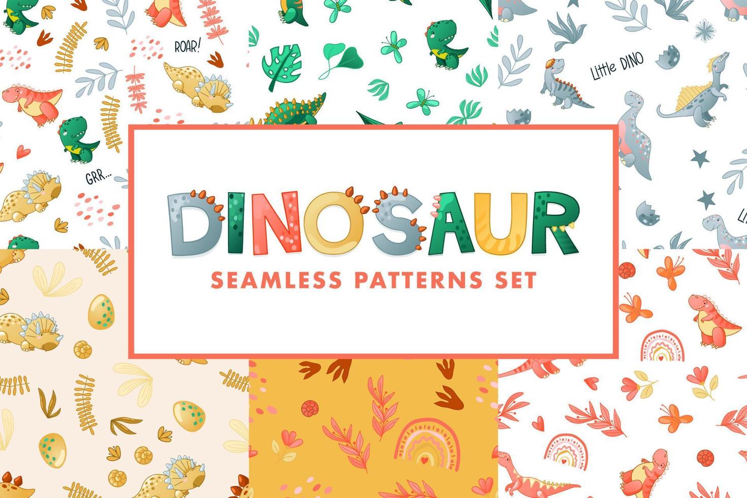 Seamless cute dinosaur pattern vector