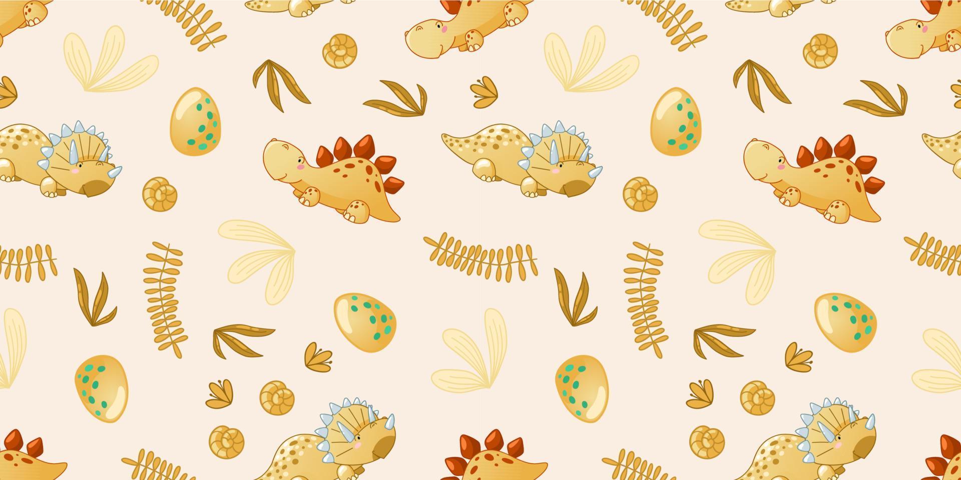 Seamless cute dinosaur pattern vector