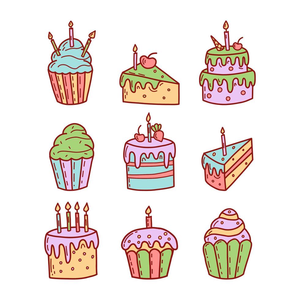 conjunto de lindos cupcakes, pasteles y muffins. ilustración vectorial plana vector