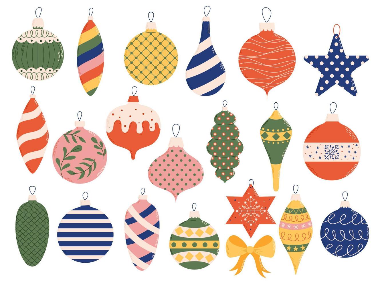 Collection of Christmas toys and balls in vintage style. Christmas ornaments vector