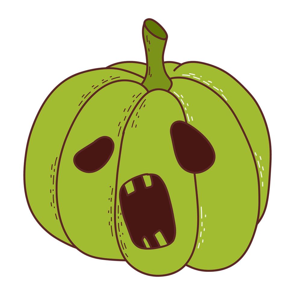 Cute pumpkin with funny face. Halloween element. Vector illustration in hand drawn style