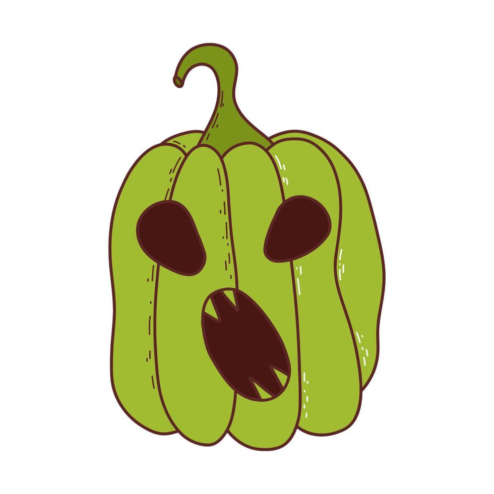 Cute pumpkin with funny face. Halloween element. Vector illustration in hand drawn style