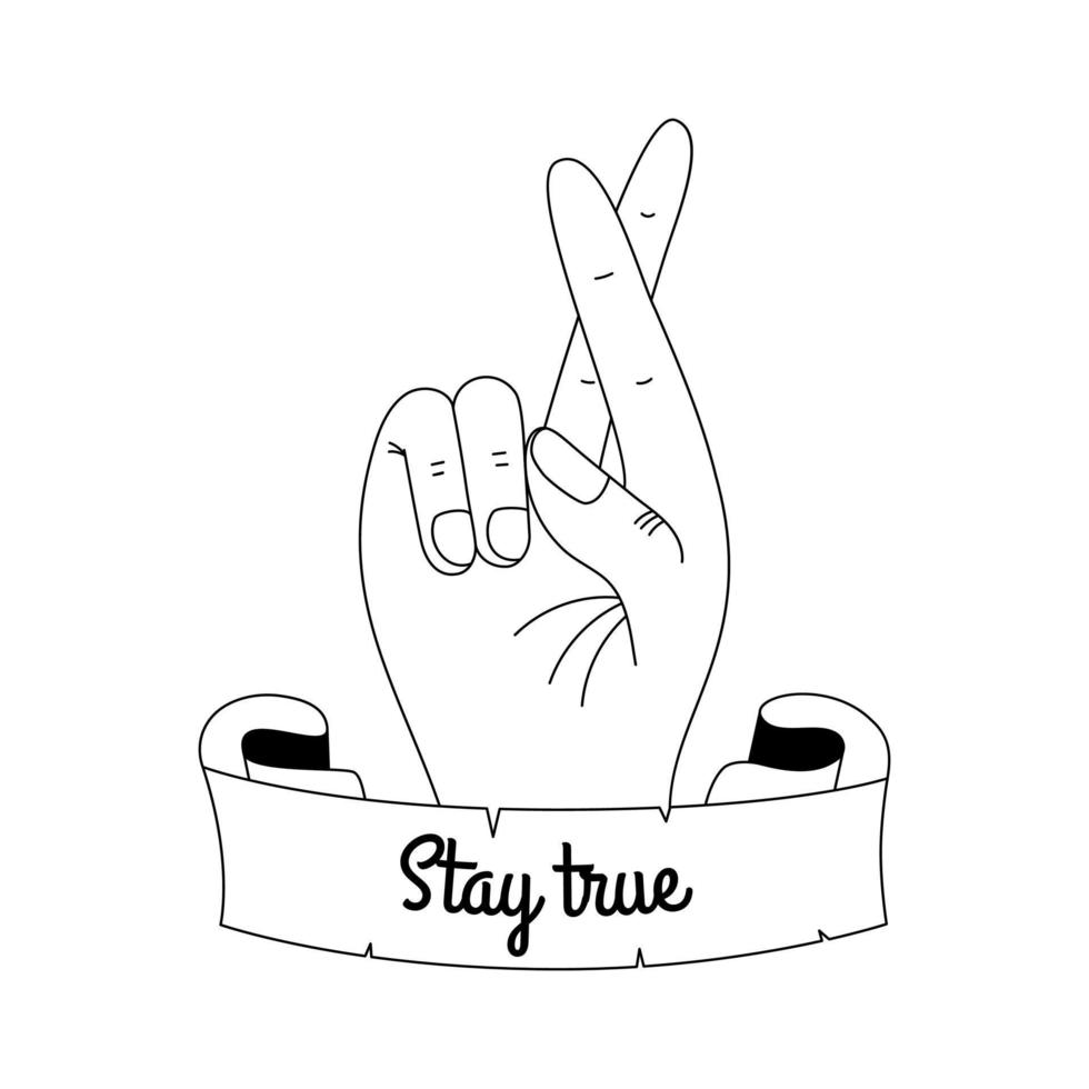 Hand tattoo with text Stay true in y2k, 1990s, 2000s style. Emo goth element design. Old school tattoo. Vector illustration