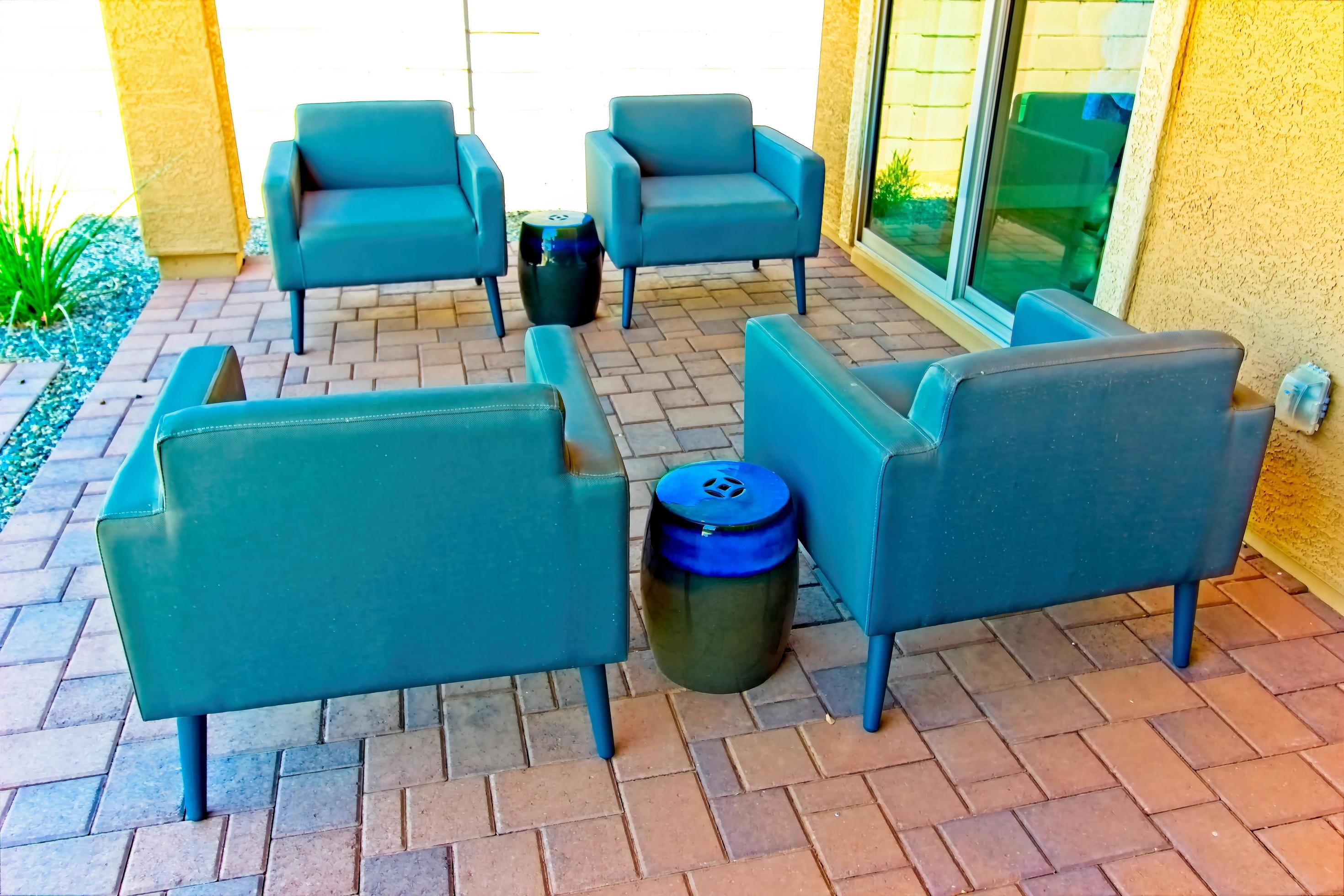 Rear Patio Sitting Area On Colorful Pavers 13942606 Stock Photo at Vecteezy