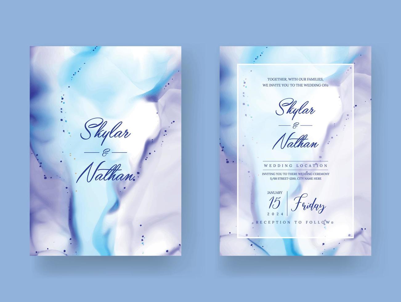 Blue Alcohol Ink Foil Wedding Invitation Template vector