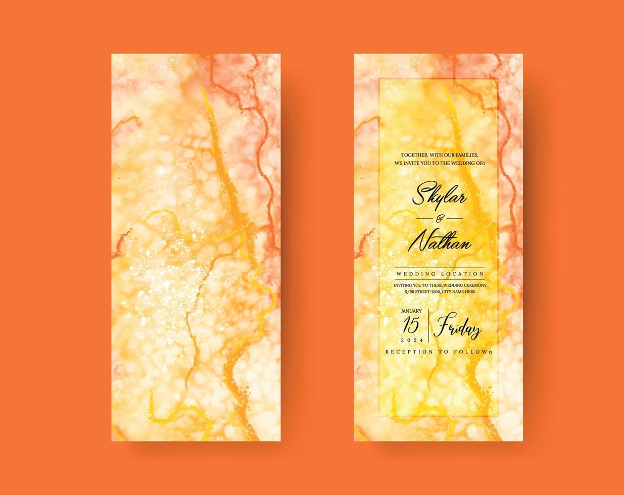 Elegant Alcohol Ink Foil Wedding Menu Card Template vector