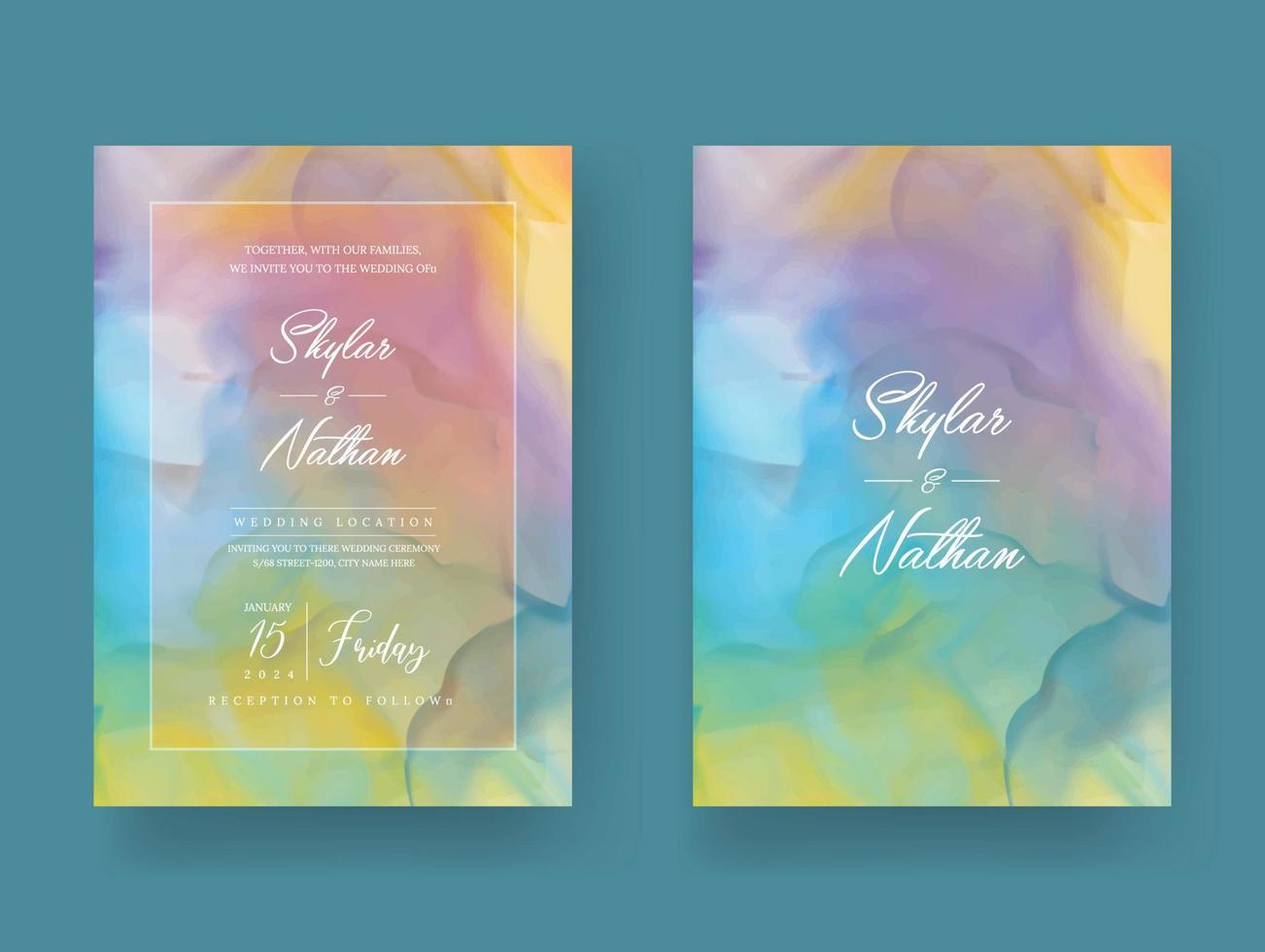 Colorful Marble Texture Wedding Card Template vector