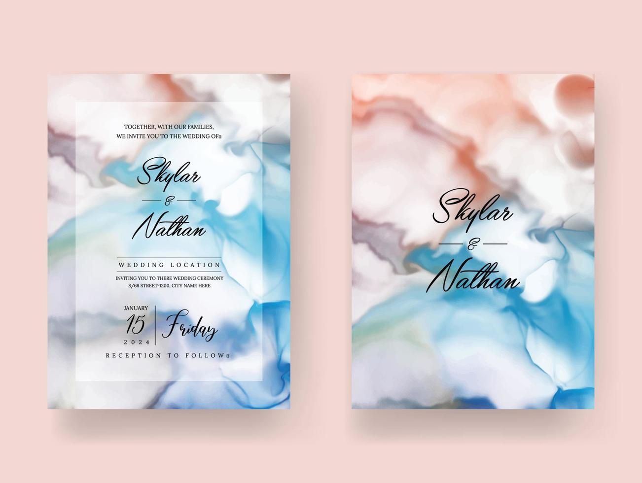 Alcohol Ink Marbled Texture Wedding Card Template vector