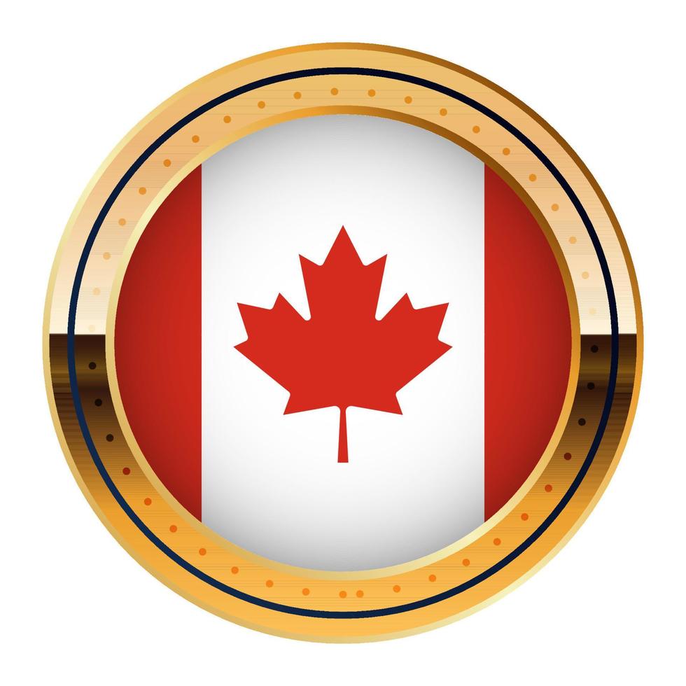 emblema de la bandera de canadá, modelo de medalla de oro, bandera de la copa mundial, tercer icono inferior vector