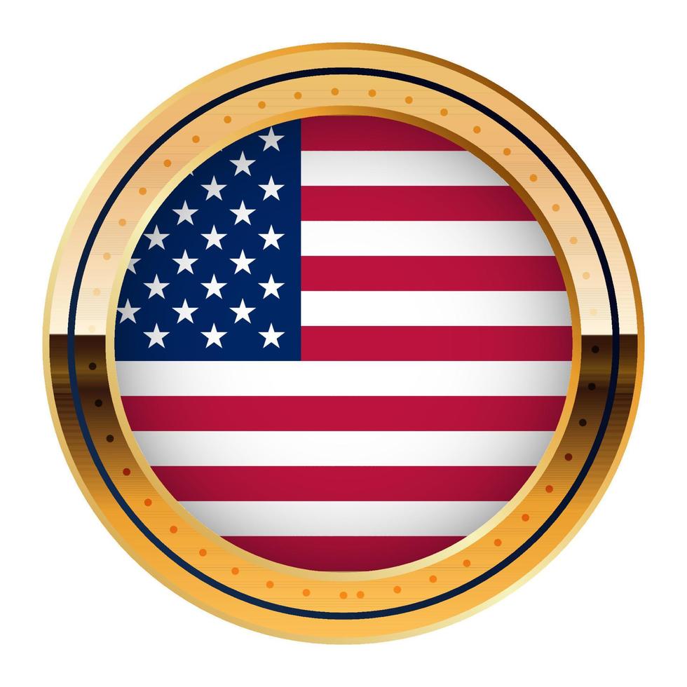 emblema de la bandera americana, modelo de medalla de oro, bandera de la copa mundial, tercer icono inferior vector