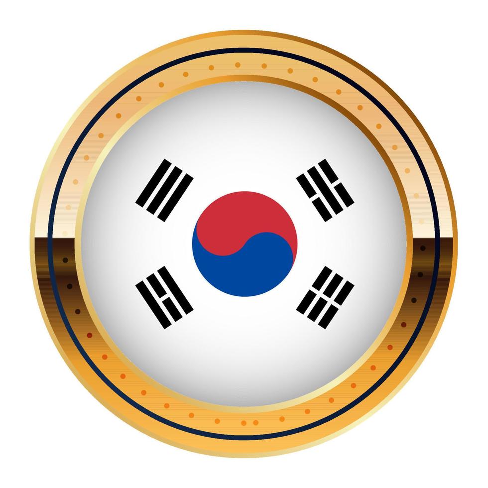 emblema de la bandera de corea del sur, modelo de medalla de oro, bandera de la copa mundial, tercer icono inferior vector