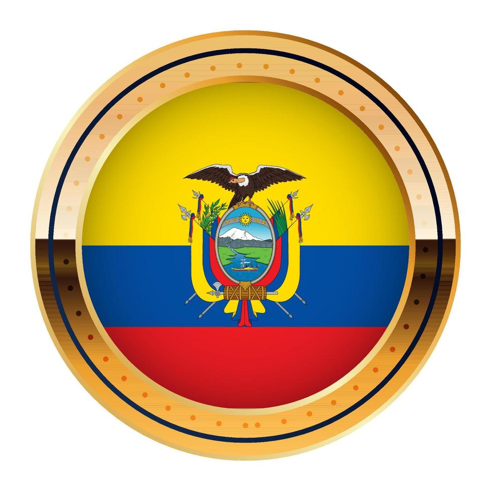 emblema de la bandera de ecuador, modelo de medalla de oro, bandera de la copa mundial, tercer icono inferior vector